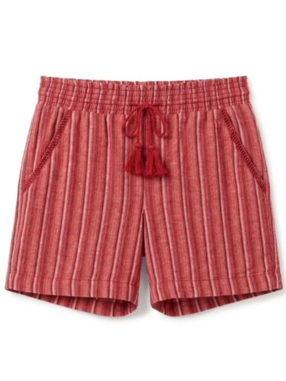 Briggs Red Striped Linen Blend Shorts Women's XL Elastic Waist Casual 4" Inseam